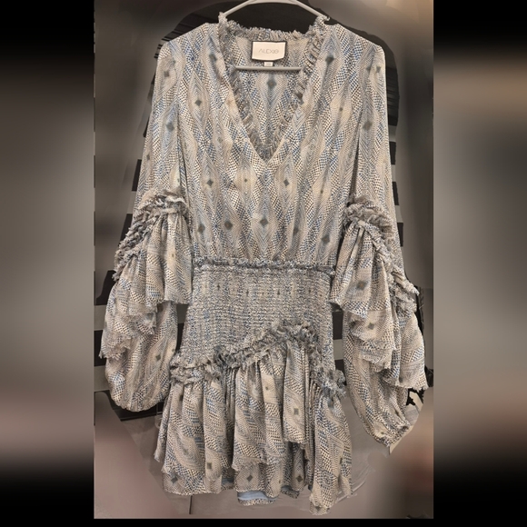 Alexis Leannie Ruffle Long-Sleeve Mini Dress Charmeuse Diamond | XS - Picture 3 of 7